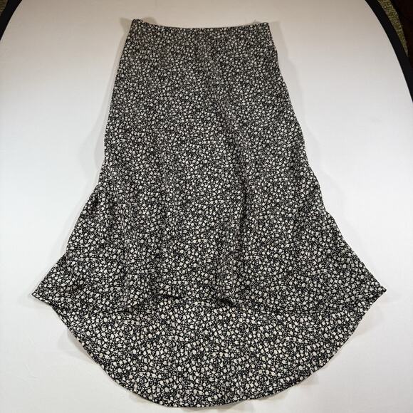 Vintage 90s Boho Hippie Floral High Low High Rise Midi Skirt Black Wms 7 - Picture 1 of 14